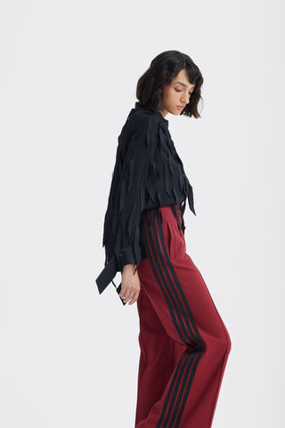 Semi-Sheer Evening Blouse - Textured Crepe Black