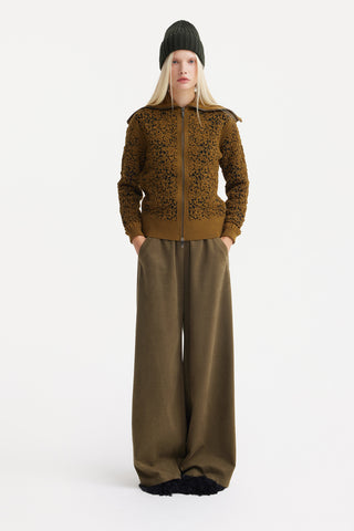 Textured Floral Zip-Up Wool-Blend Sweater – Mustard Yellow