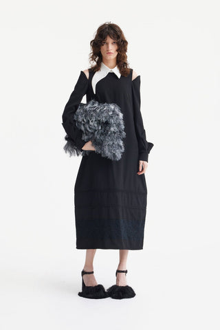 Textured Fringe Envelope Clutch Bag - Grey - Julia Allert