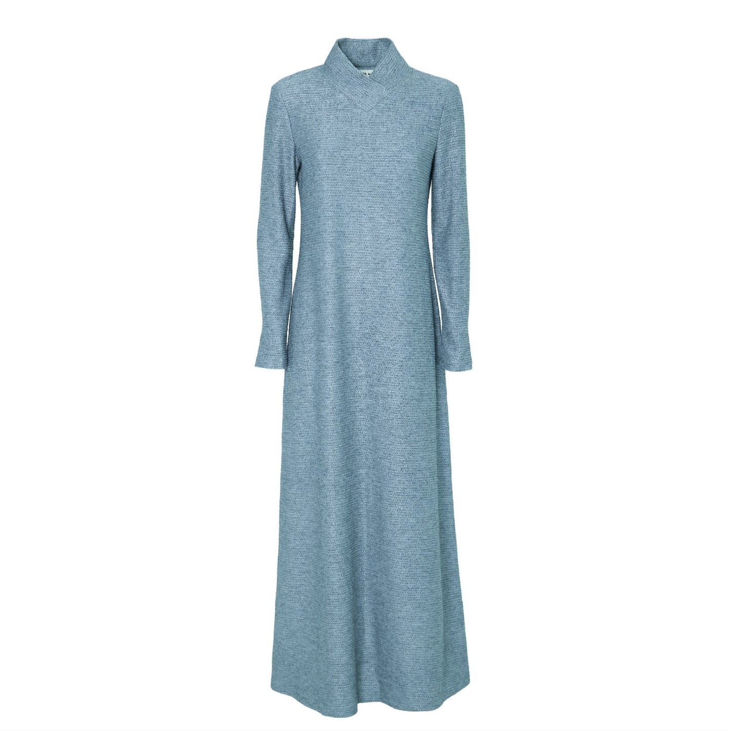 Textured Knit Floor-Length Long Sleeve Dress Grey Blue