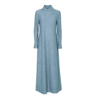 Textured Knit Floor-Length Long Sleeve Dress Grey Blue