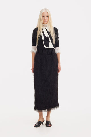 Textured Pile Column Midi Skirt – Black - Julia Allert