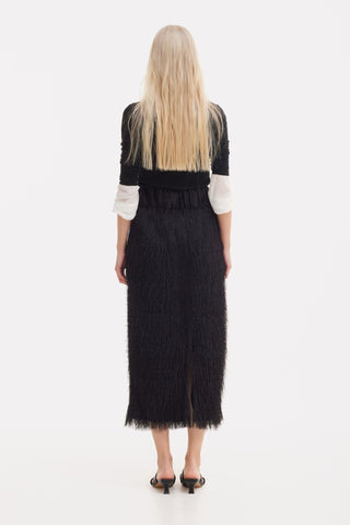 Textured Pile Column Midi Skirt – Black - Julia Allert