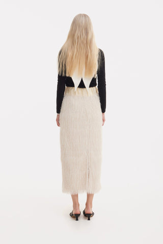 Textured Pile Column Midi Skirt – Ecru - Julia Allert