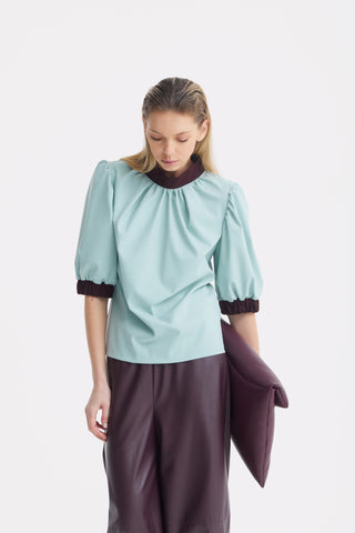 Textured Short Sleeve Blouse - Light Blue
