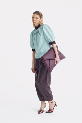Textured Short Sleeve Blouse - Light Blue - Julia Allert