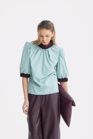Textured Short Sleeve Blouse - Light Blue - Julia Allert
