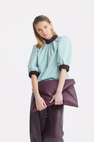 Textured Short Sleeve Blouse - Light Blue - Julia Allert