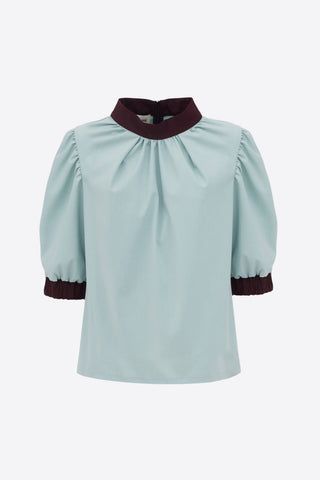 Textured Short Sleeve Blouse - Light Blue - Julia Allert