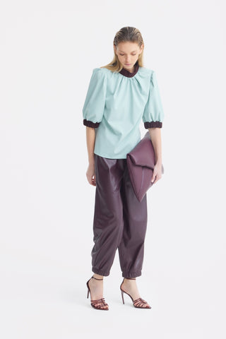 Textured Short Sleeve Blouse - Light Blue - Julia Allert