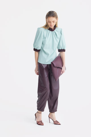 High-Waisted Wide Leg Faux Leather Joggers Dark Burgundy