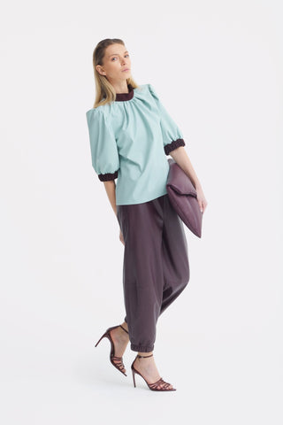 Textured Short Sleeve Blouse - Light Blue - Julia Allert