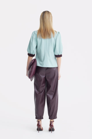 Textured Short Sleeve Blouse - Light Blue - Julia Allert