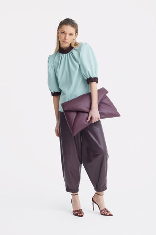 High-Waisted Wide Leg Faux Leather Joggers Dark Burgundy