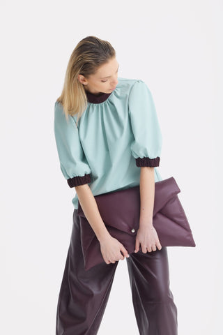 Textured Short Sleeve Blouse - Light Blue - Julia Allert
