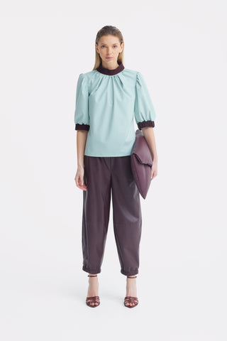 Textured Short Sleeve Blouse - Light Blue - Julia Allert