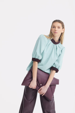 Textured Short Sleeve Blouse - Light Blue - Julia Allert