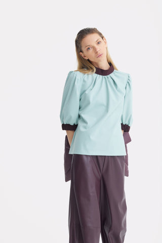Textured Short Sleeve Blouse - Light Blue - Julia Allert