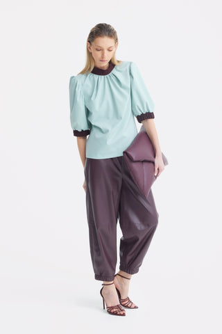 Textured Short Sleeve Blouse - Light Blue - Julia Allert