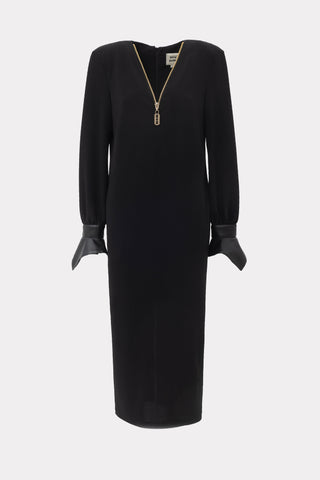 Textured V-Neck Dress With Statement Shoulders