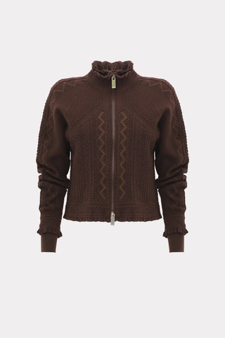 Textured Wool Zip Cardigan – Dark Brown
