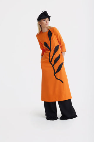 Art-Inspired Semi-Fitted Three-Quarter Sleeves Dress – Orange
