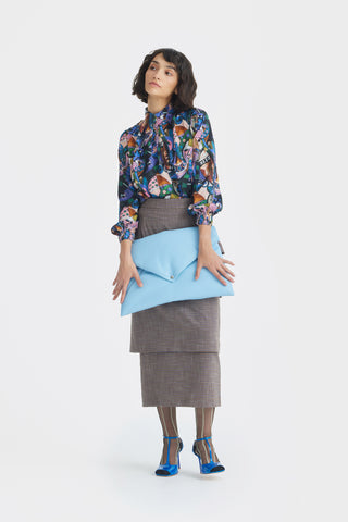 Tiered High Waist Midi Skirt - Brown-Grey Checked