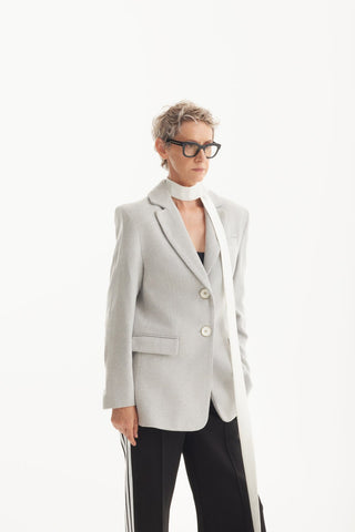 Timeless Longline Blazer With Notched Lapel Grey - Julia Allert