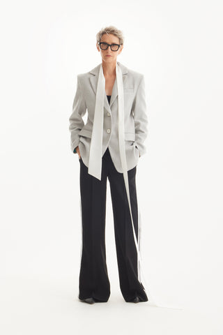 Timeless Longline Blazer With Notched Lapel Grey