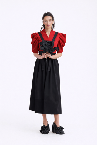 V-Neck Puff Sleeve Top - Red