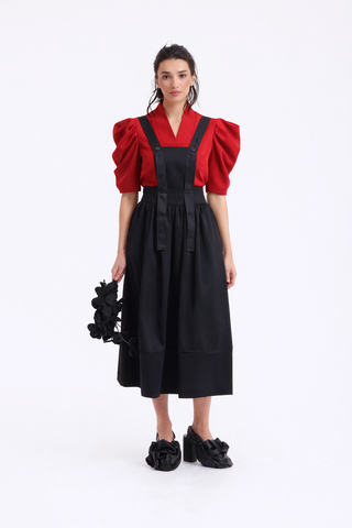 V-Neck Puff Sleeve Top - Red