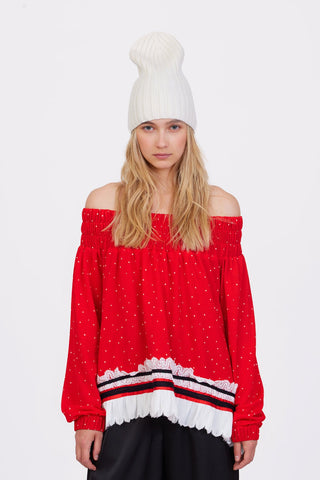 Trendy Loose Fit Off-Shoulder Polka Dot Blouse Red - Julia Allert