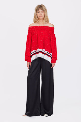 Trendy Loose Fit Off-Shoulder Polka Dot Blouse Red - Julia Allert
