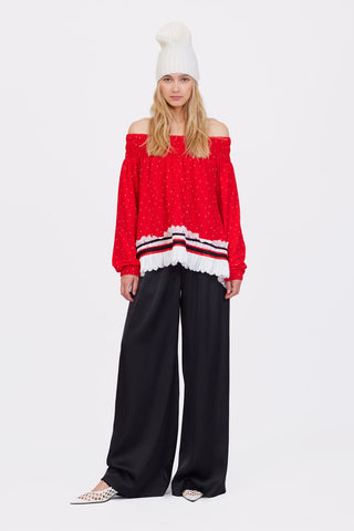 Trendy Loose Fit Off-Shoulder Polka Dot Blouse Red - Julia Allert