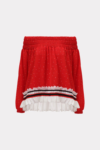 Trendy Loose Fit Off-Shoulder Polka Dot Blouse Red - Julia Allert