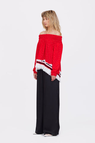 Trendy Loose Fit Off-Shoulder Polka Dot Blouse Red - Julia Allert