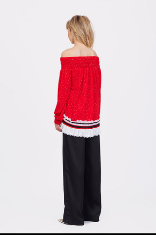 Trendy Loose Fit Off-Shoulder Polka Dot Blouse Red - Julia Allert