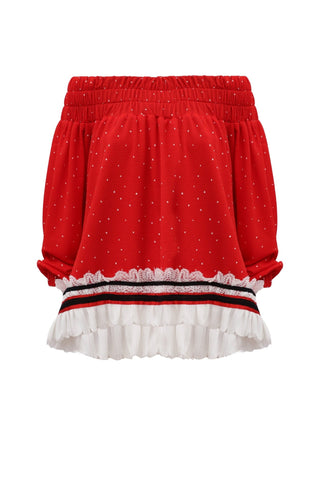 Trendy Loose Fit Off-Shoulder Polka Dot Blouse Red - Julia Allert