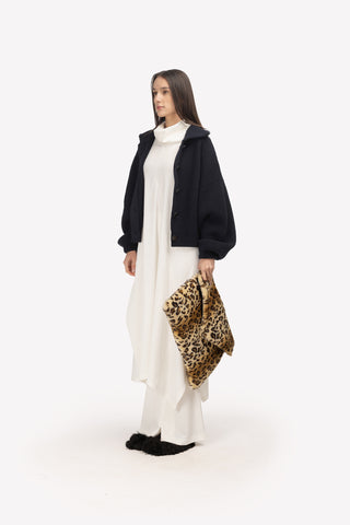 Structured Wool Knit Buttoned Cardigan – Dark Navy