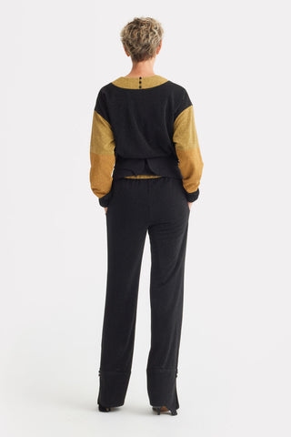 Two-Tone Lurex Relaxed Fit Sweater With Crew Neckline – Black-Gold