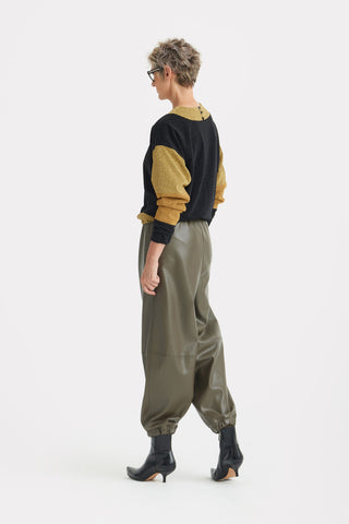 Two-Tone Lurex Relaxed Fit Sweater With Crew Neckline – Black-Gold