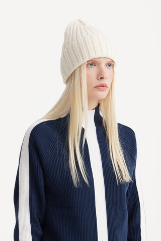 Two-Tone Ribbed Wool Sweater – Navy & White - Julia Allert