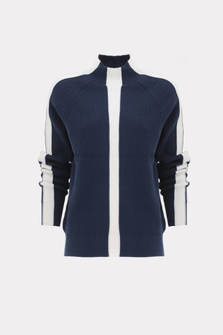 Two-Tone Ribbed Wool Sweater – Navy & White - Julia Allert