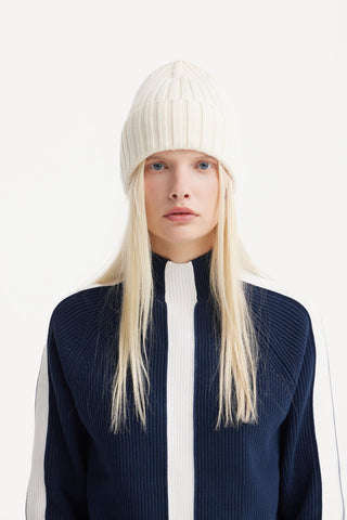 Two-Tone Ribbed Wool Sweater – Navy & White - Julia Allert