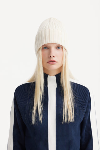 Two-Tone Ribbed Wool Sweater – Navy & White