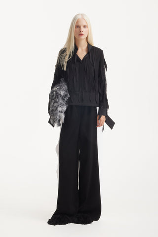 Designer Two-Tone Palazzo Trousers - Black White