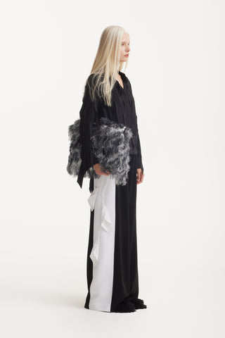Designer Two-Tone Palazzo Trousers - Black White