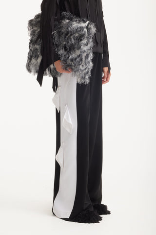 Designer Two-Tone Palazzo Trousers - Black White
