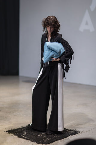 Designer Two-Tone Palazzo Trousers - Black White