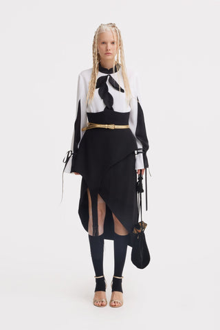 Unique Asymmetric Draped Skirt With Fringe Black - Julia Allert